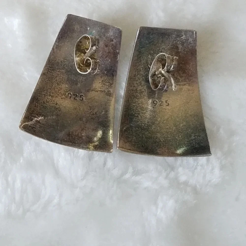 Vintage 1980s Modernist Southwest Artisan Sterling Earrings Mixed Metal